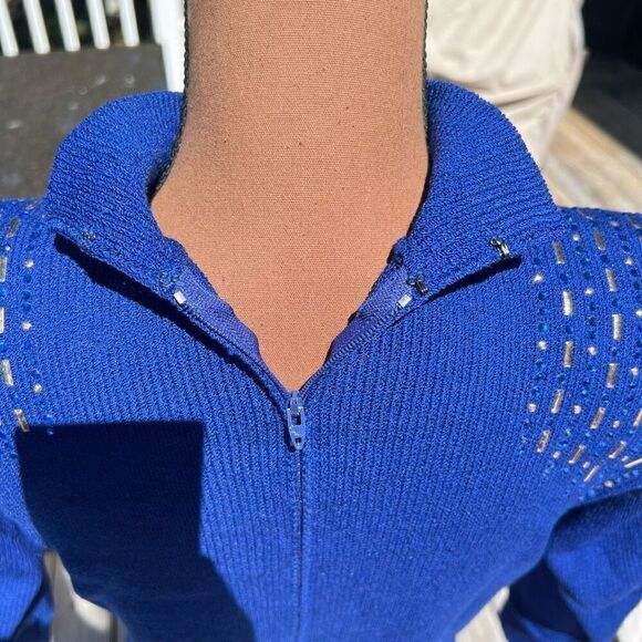 St. John Vintage Bedazzled Mock Turtleneck Sweater with Shoulder Pads, Women’s 2 - Picture 4 of 11